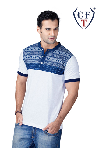 The Denim Aztec Printed Band Neck Tee